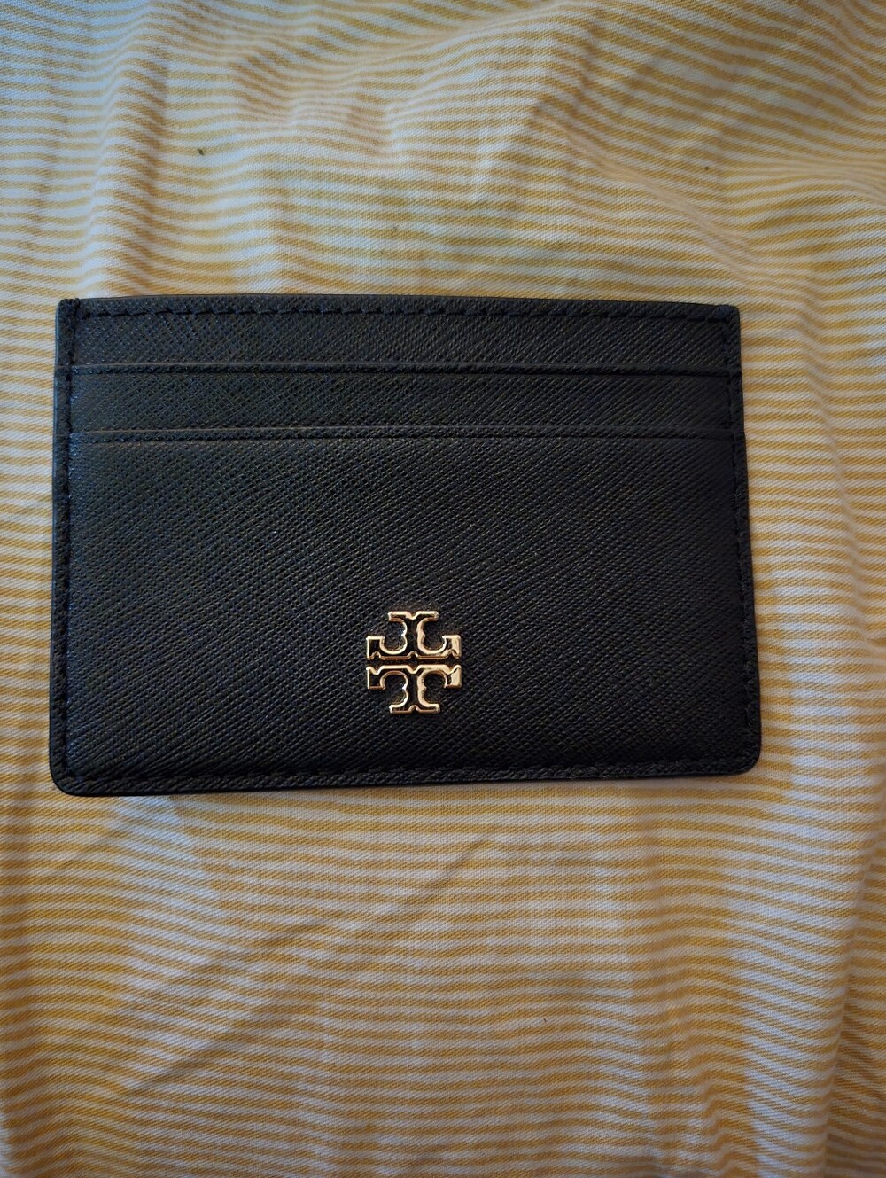 Tory Burch Black Saffiano Leather Card Holder with Gold Logo